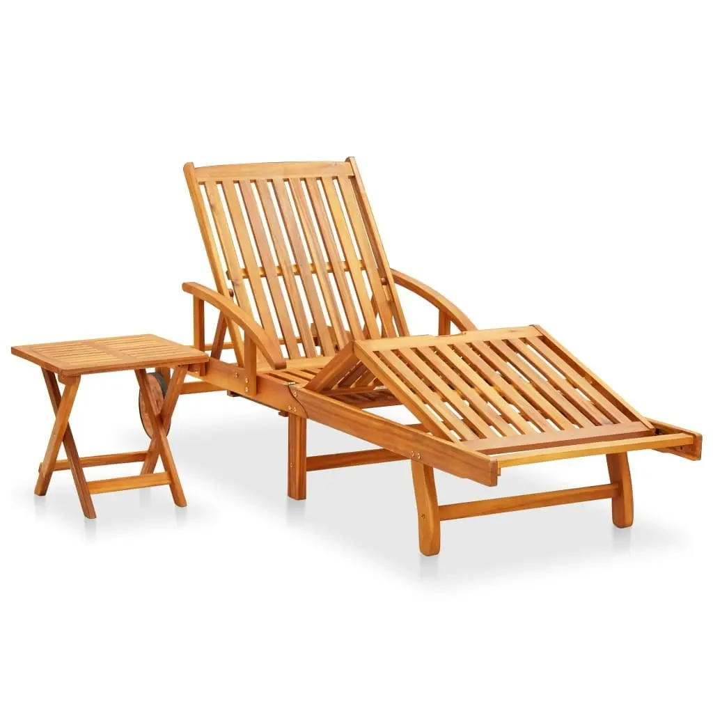 Garden Sun Lounger with Table and Cushion Solid Acacia Wood 3061629