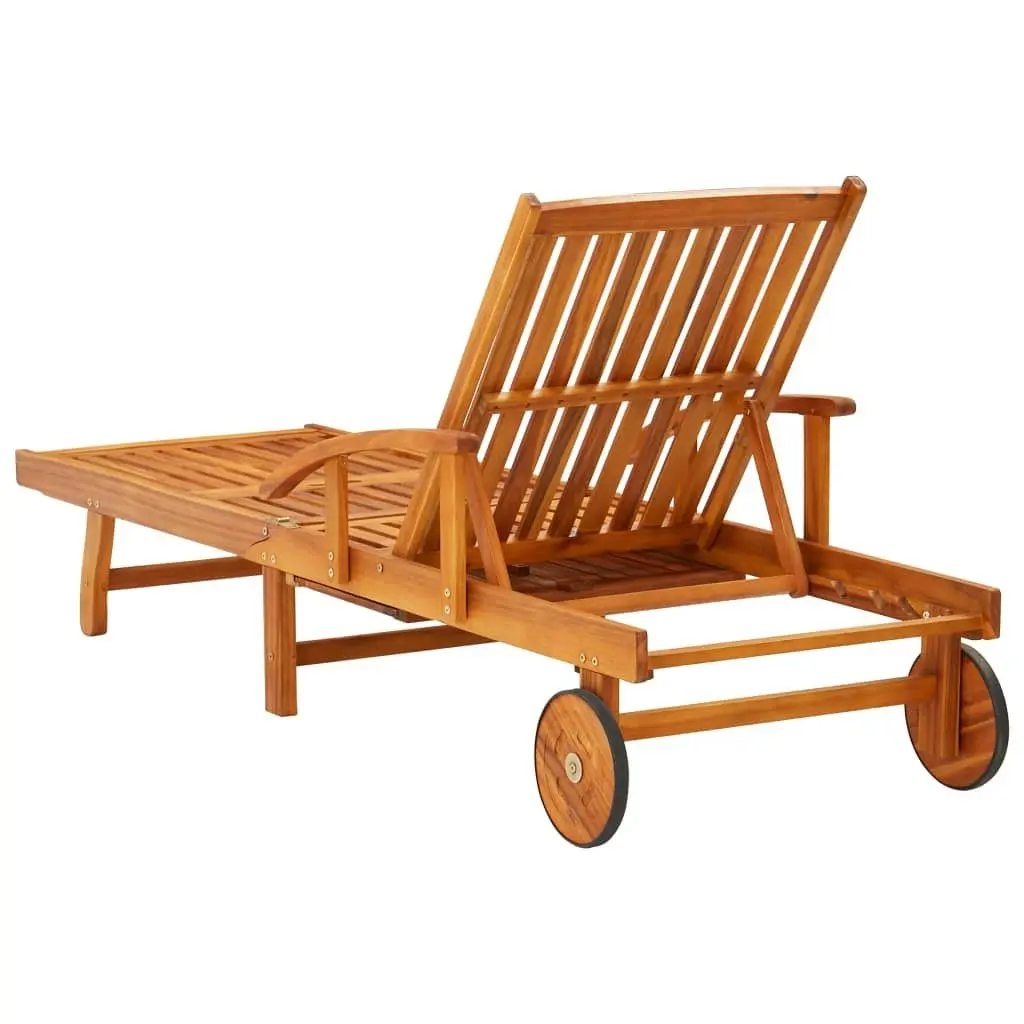 Garden Sun Lounger with Table and Cushion Solid Acacia Wood 3061629