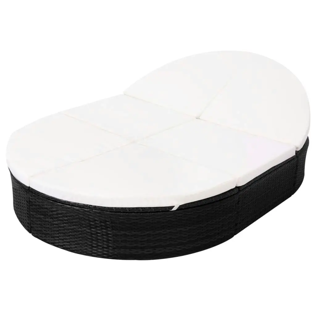 Outdoor Lounge Bed with Cushion Poly Rattan Black 42940