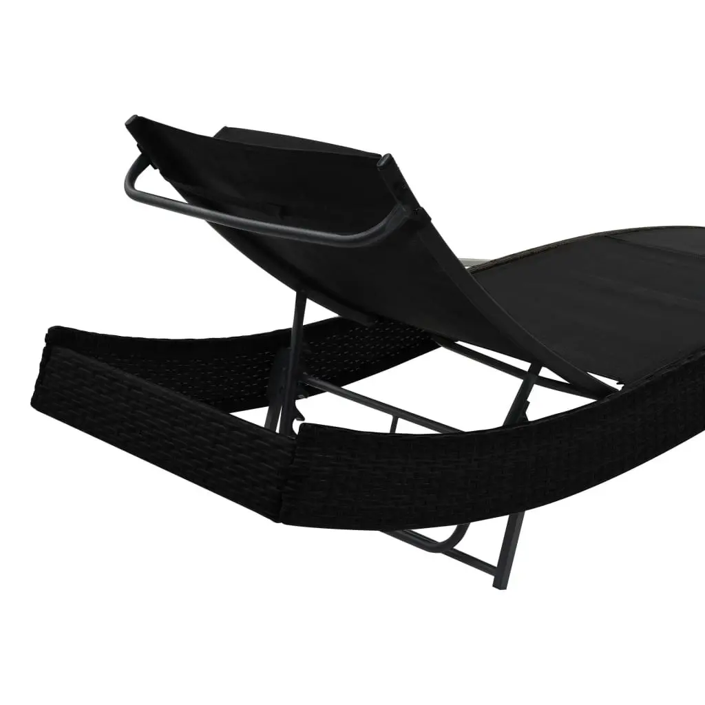 Sun Lounger with Pillow Poly Rattan Black 44717