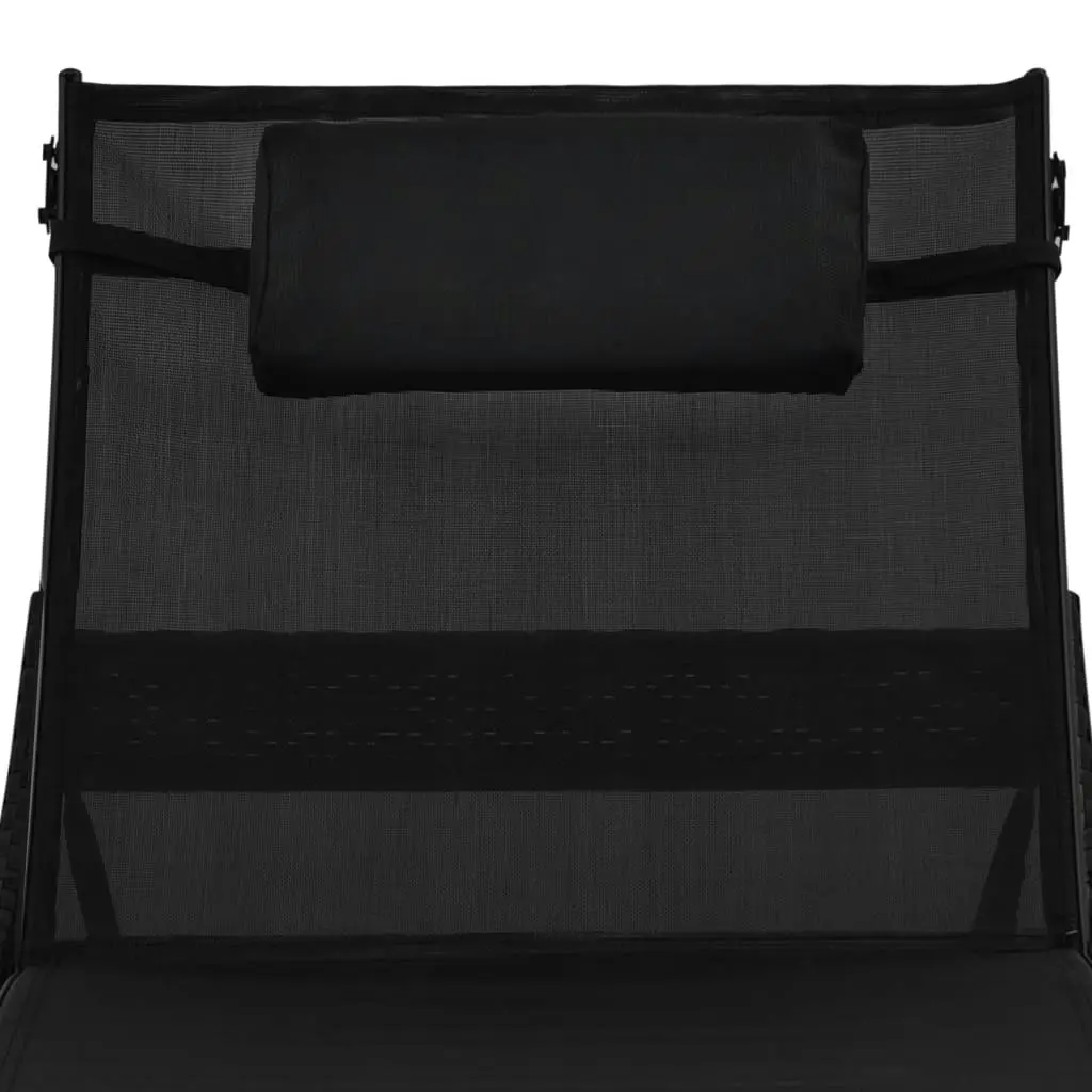 Sun Lounger with Pillow Poly Rattan Black 44717