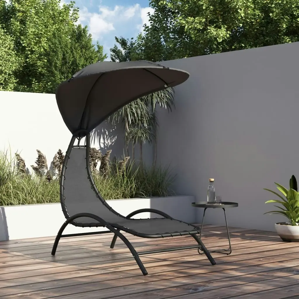 Sun Lounger with Canopy Dark Grey 167x80x195 cm Fabric&Steel 362707