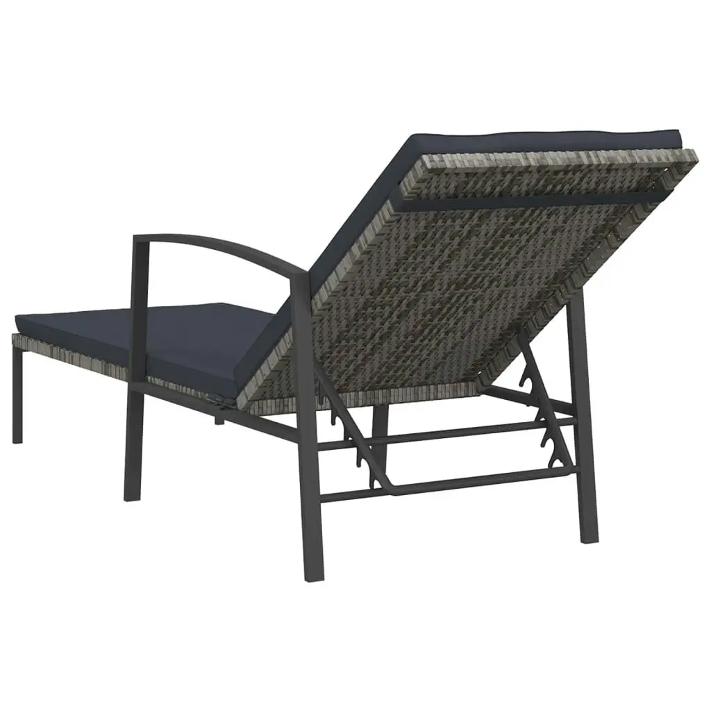 Garden Sun Lounger with Cushion Poly Rattan Grey 317636