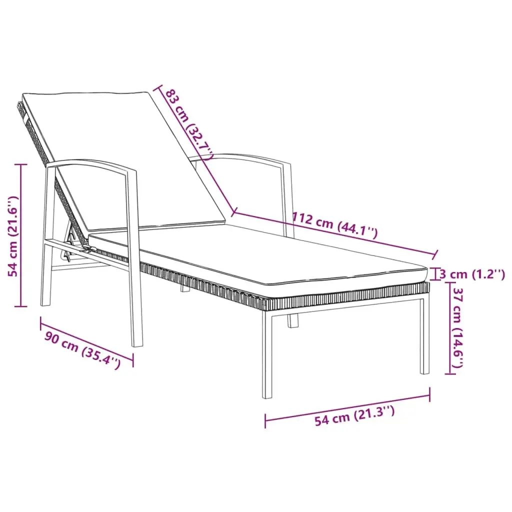 Garden Sun Lounger with Cushion Poly Rattan Grey 317636