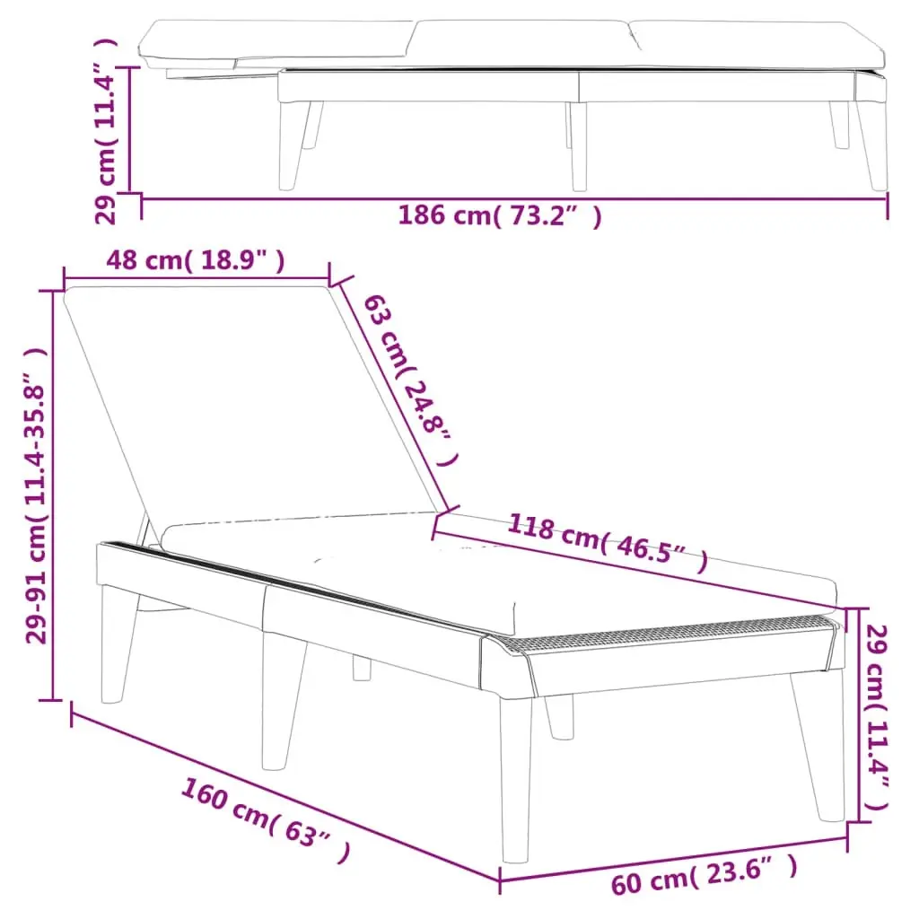 Sun Lounger with Cushion Anthracite 186x60x29 cm PP 364223