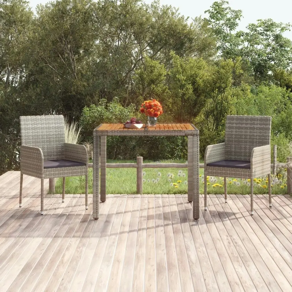 Garden Table with Wooden Top Grey 90x90x75 cm Poly Rattan 319898