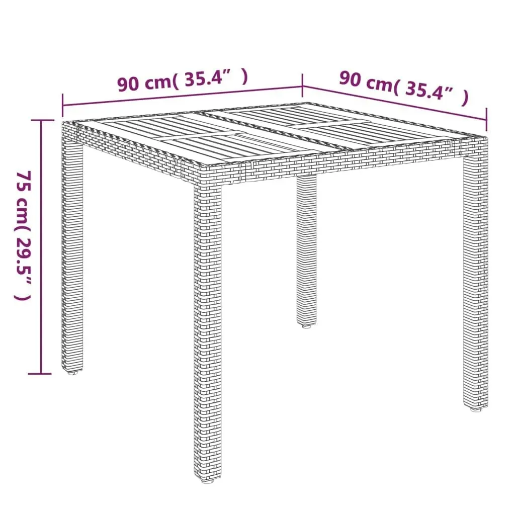 Garden Table with Wooden Top Grey 90x90x75 cm Poly Rattan 319898