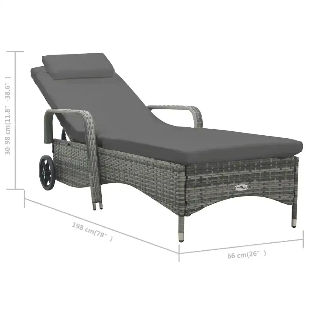 Sun Lounger with Wheels Poly Rattan Anthracite 49497