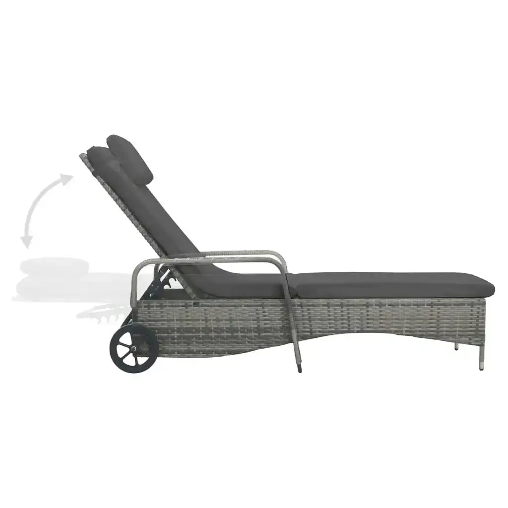 Sun Lounger with Wheels Poly Rattan Anthracite 49497