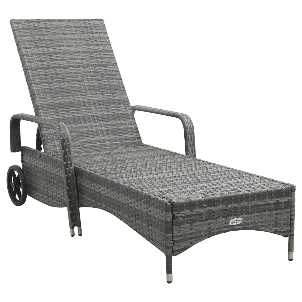 Sun Lounger with Wheels Poly Rattan Anthracite 49497