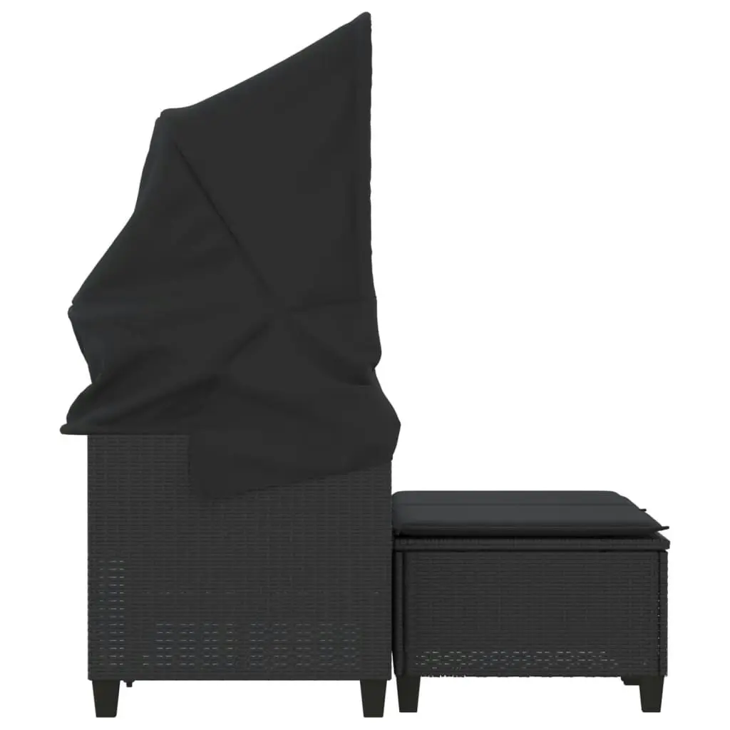 Garden Sofa 2-Seater with Canopy and Stools Black Poly Rattan 365781