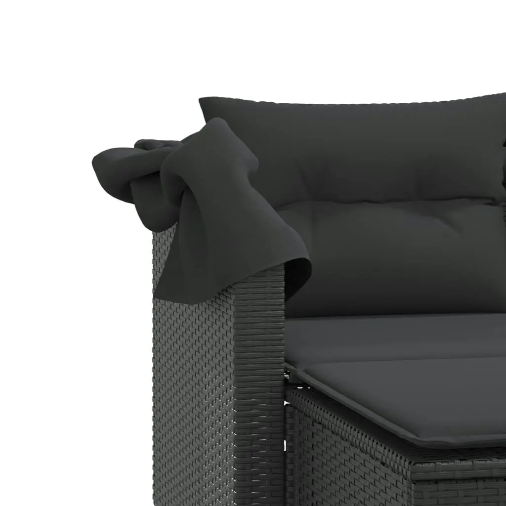 Garden Sofa 2-Seater with Canopy and Stools Black Poly Rattan 365781