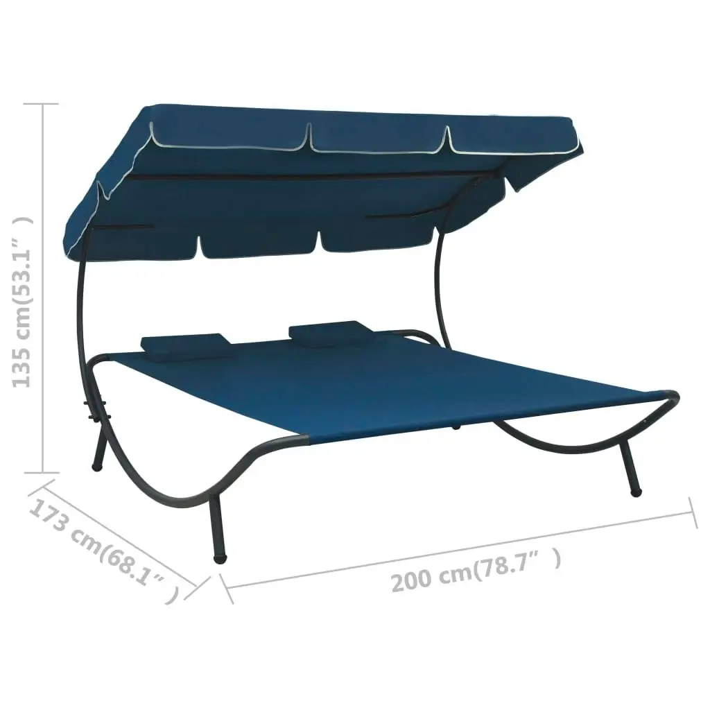 Outdoor Lounge Bed with Canopy and Pillows Blue 313523