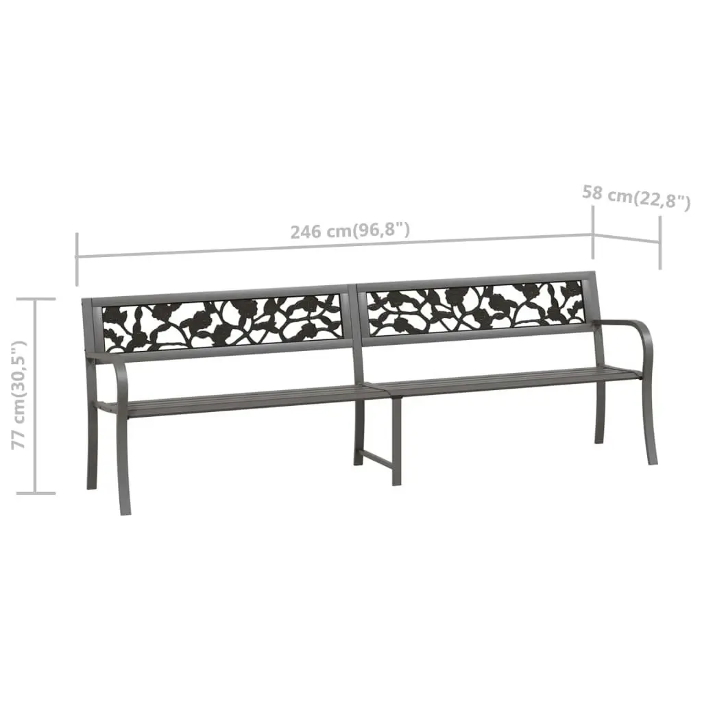 Twin Garden Bench 246 cm Grey Steel 317130