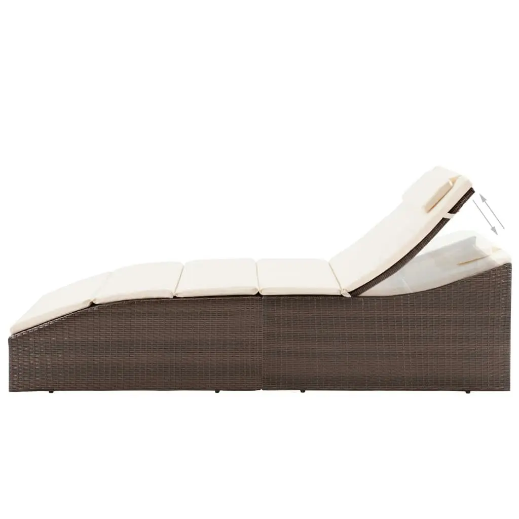 Sun Lounger with Cushion Poly Rattan Brown 44135