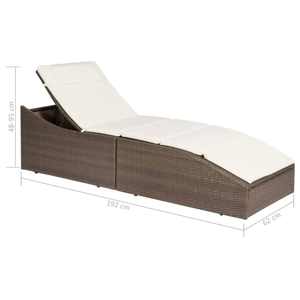 Sun Lounger with Cushion Poly Rattan Brown 44135