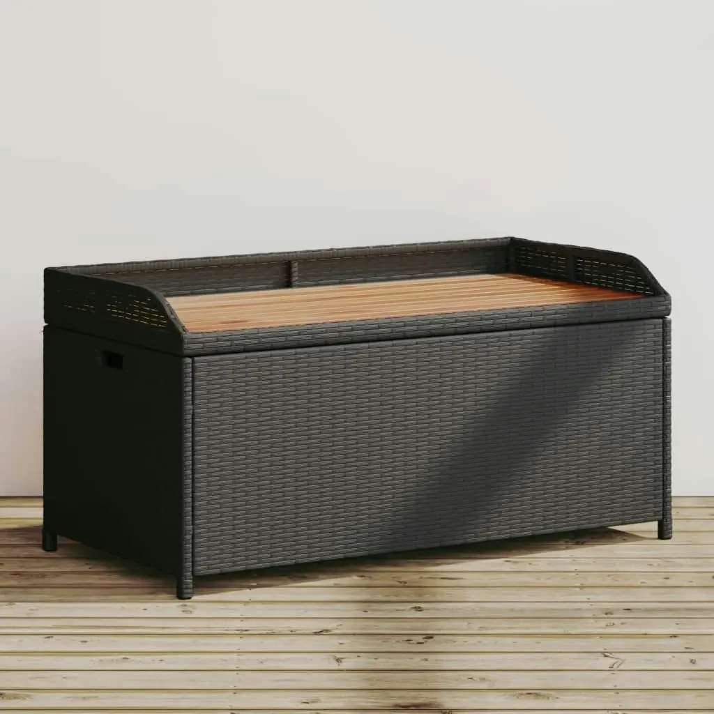 Storage Bench Black 100x50x52 cm Poly Rattan and Acacia Wood 365949