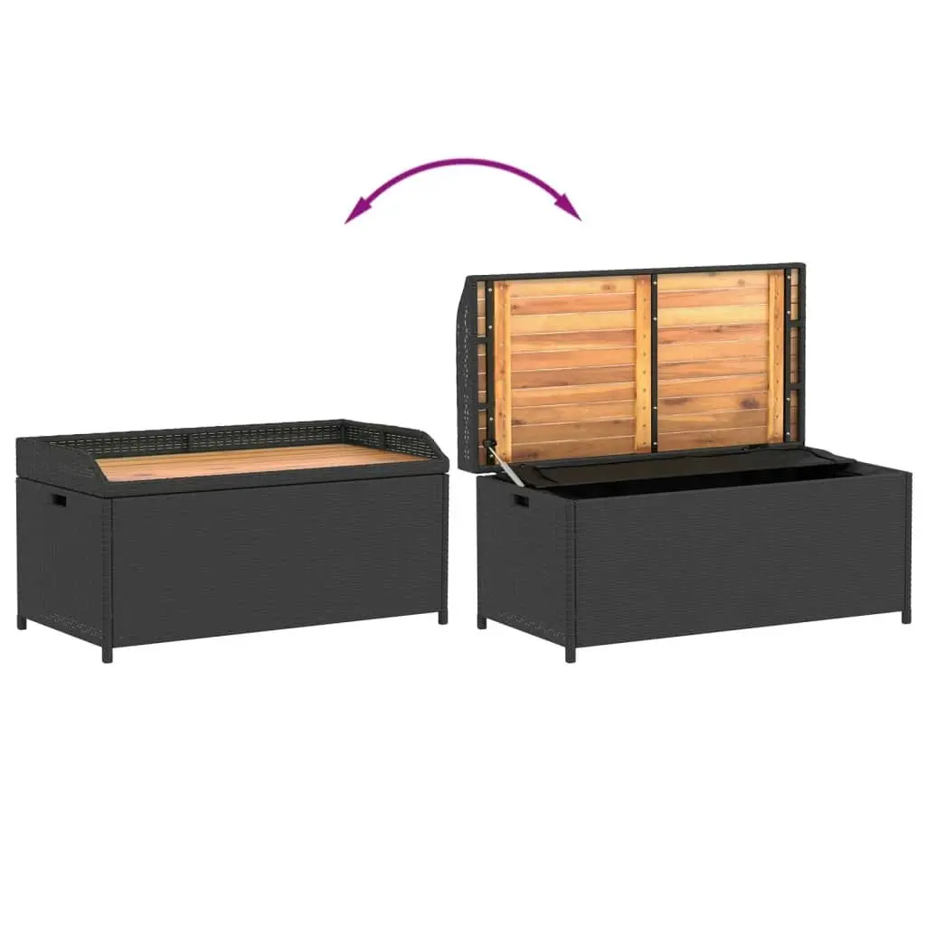 Storage Bench Black 100x50x52 cm Poly Rattan and Acacia Wood 365949