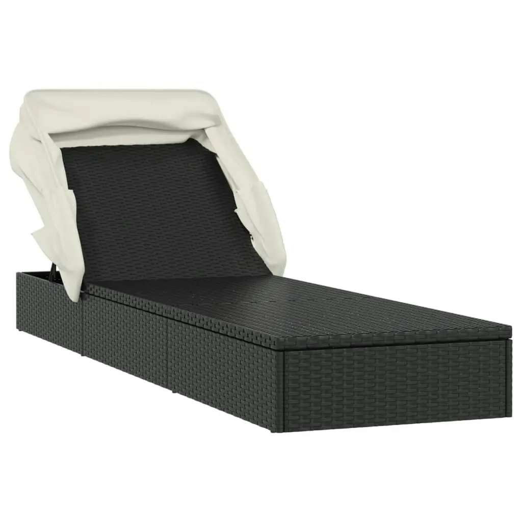 Sunbed with Foldable Roof Black 213x63x97 cm Poly Rattan 319638