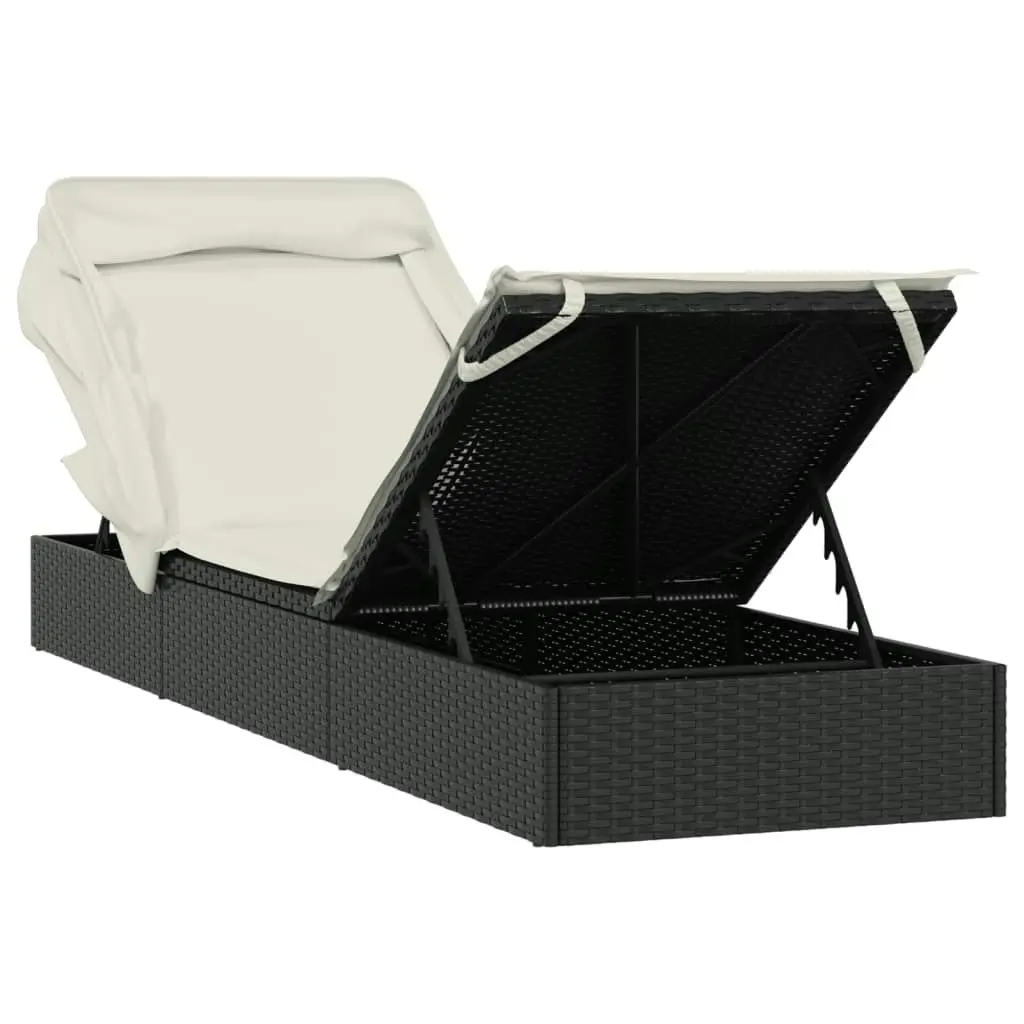 Sunbed with Foldable Roof Black 213x63x97 cm Poly Rattan 319638