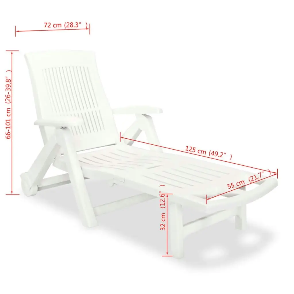 Sun Lounger with Footrest Plastic White 43586