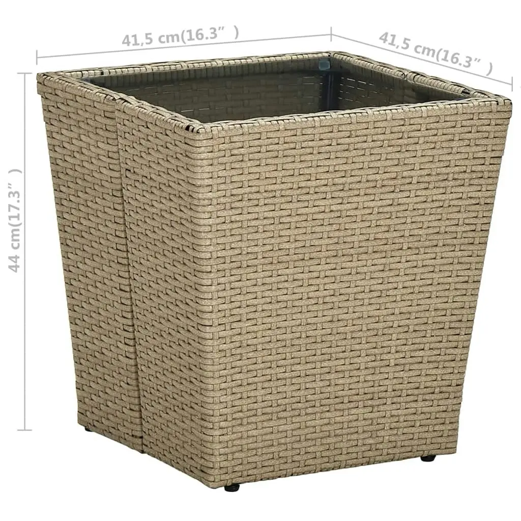 Tea Table Beige 41.5x41.5x44 cm Poly Rattan and Tempered Glass 310557