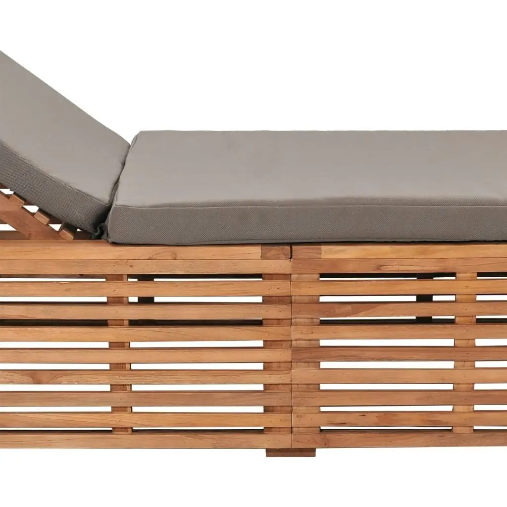 Sun Lounger with Dark Grey Cushion Solid Teak Wood 316038