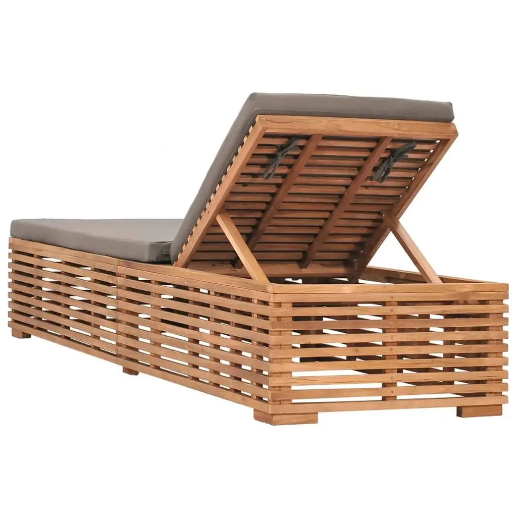 Sun Lounger with Dark Grey Cushion Solid Teak Wood 316038