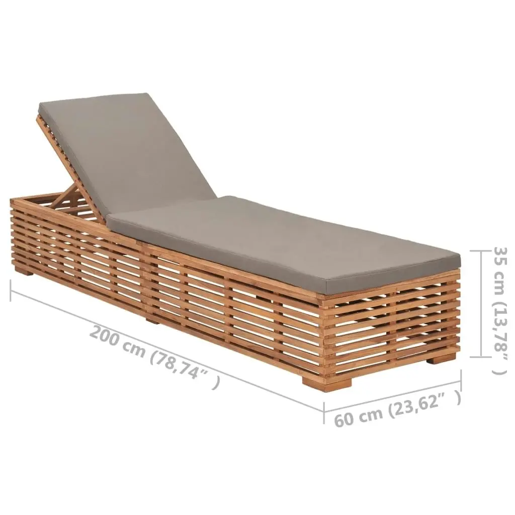 Sun Lounger with Dark Grey Cushion Solid Teak Wood 316038