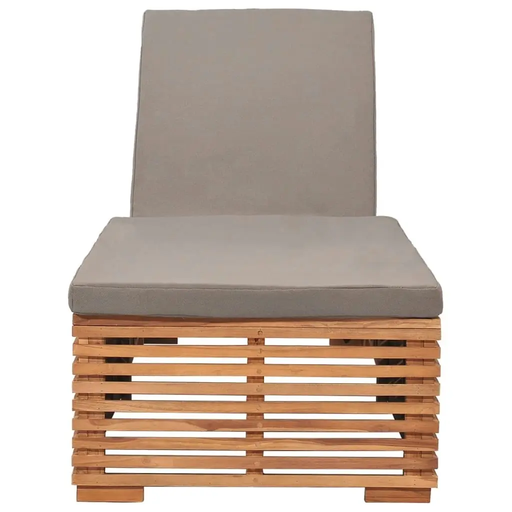 Sun Lounger with Dark Grey Cushion Solid Teak Wood 316038