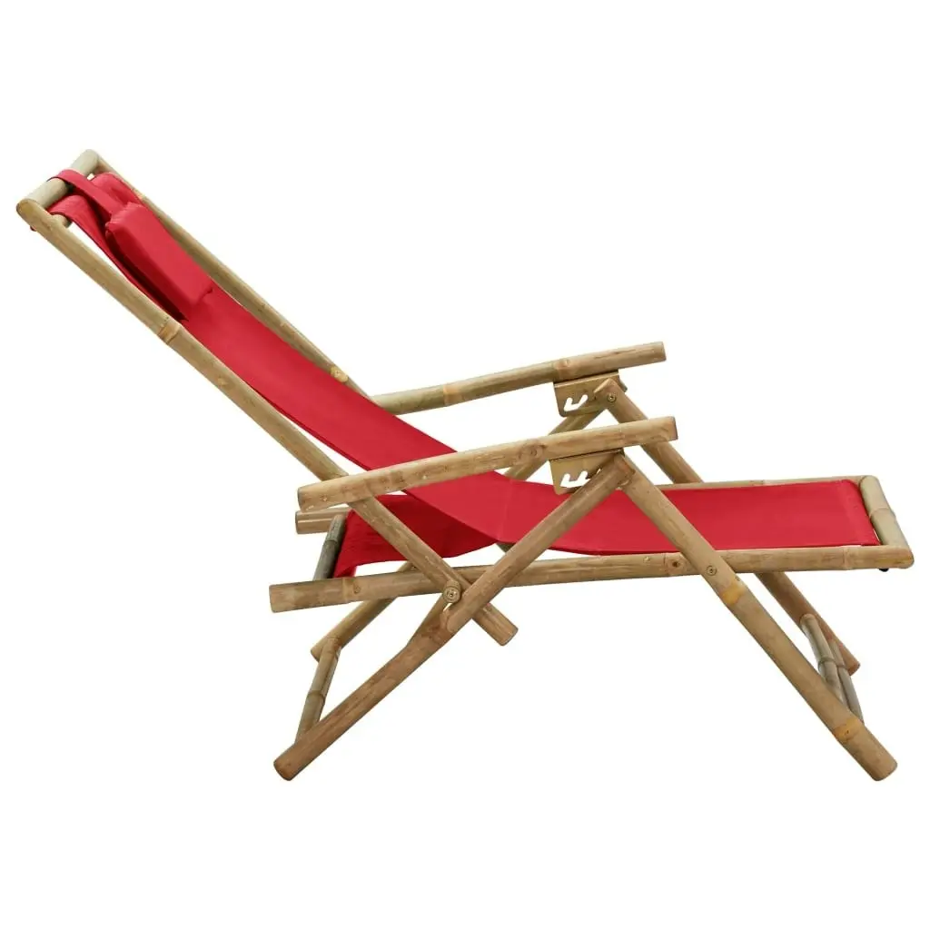 Reclining Relaxing Chair Red Bamboo and Fabric 313026