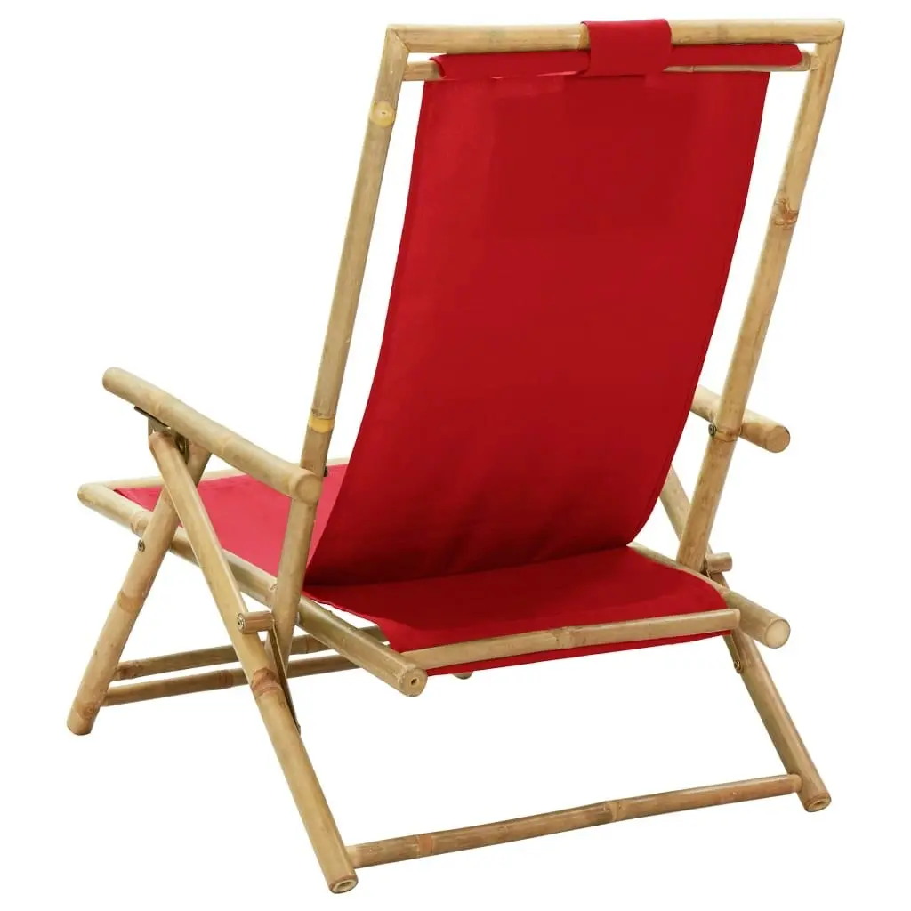 Reclining Relaxing Chair Red Bamboo and Fabric 313026