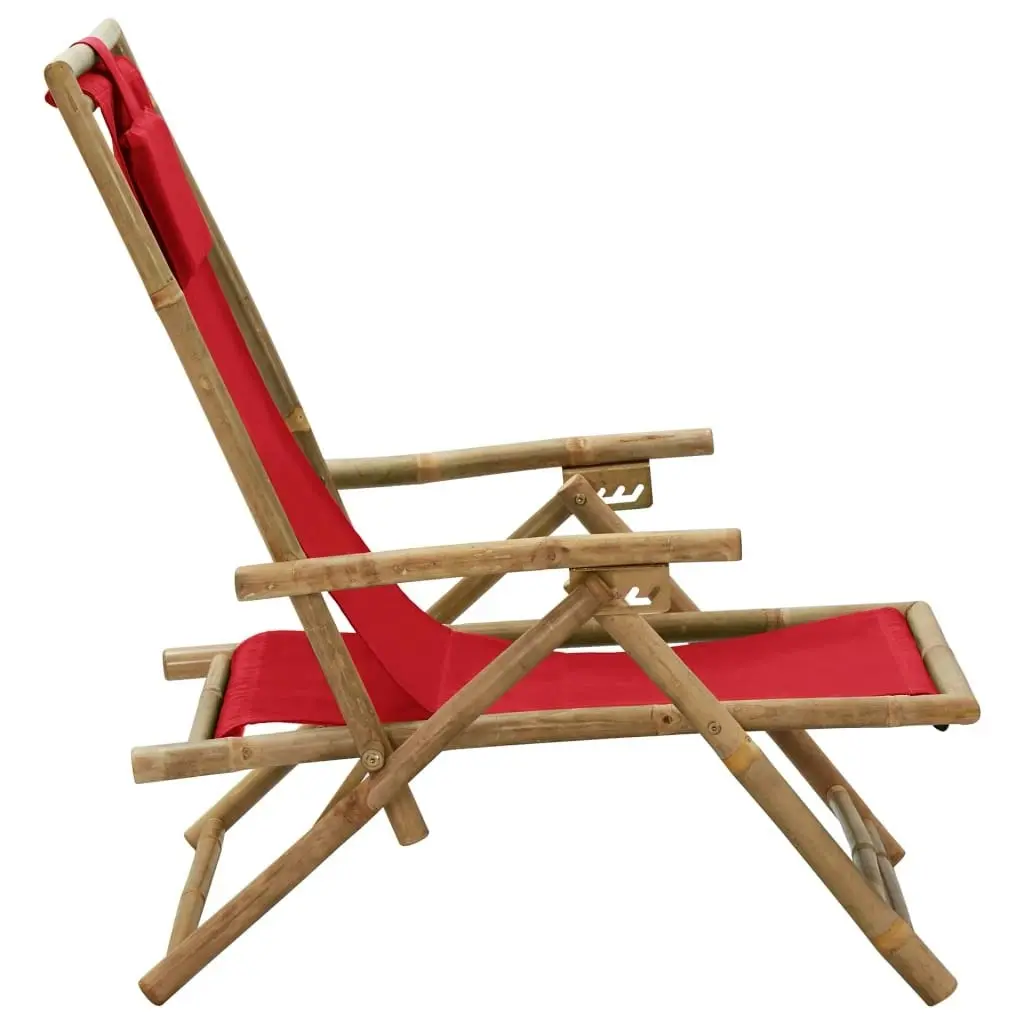 Reclining Relaxing Chair Red Bamboo and Fabric 313026