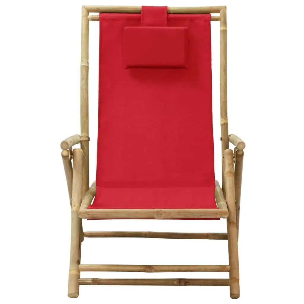 Reclining Relaxing Chair Red Bamboo and Fabric 313026