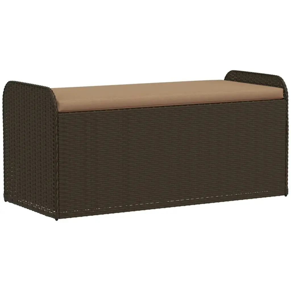 Storage Bench with Cushion Brown 115x51x52 cm Poly Rattan 365729