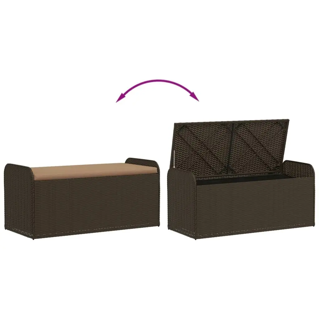 Storage Bench with Cushion Brown 115x51x52 cm Poly Rattan 365729