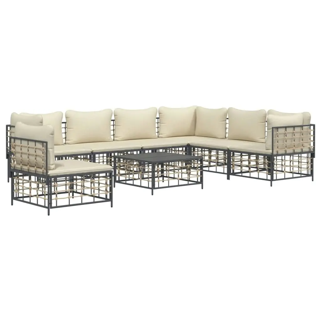 8 Piece Garden Lounge Set with Cushions Anthracite Poly Rattan 3186768