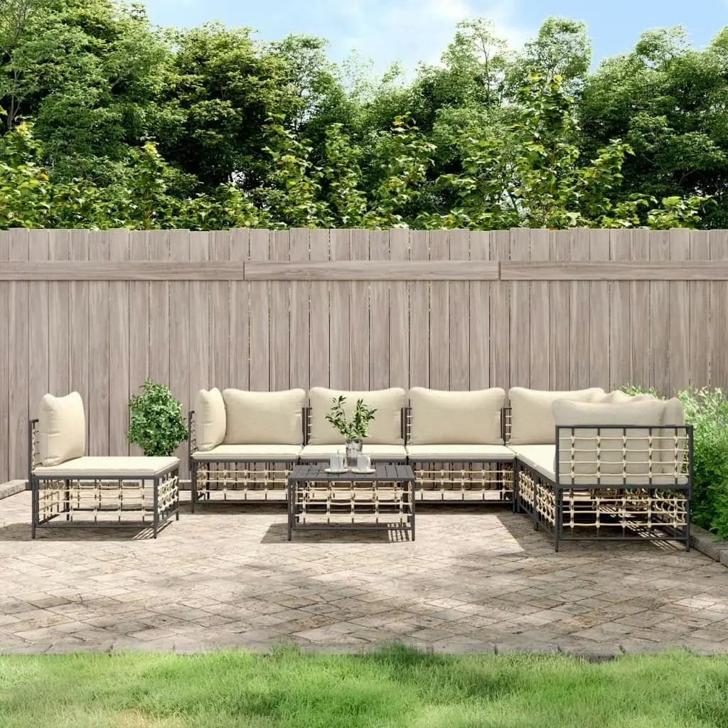 8 Piece Garden Lounge Set with Cushions Anthracite Poly Rattan 3186768