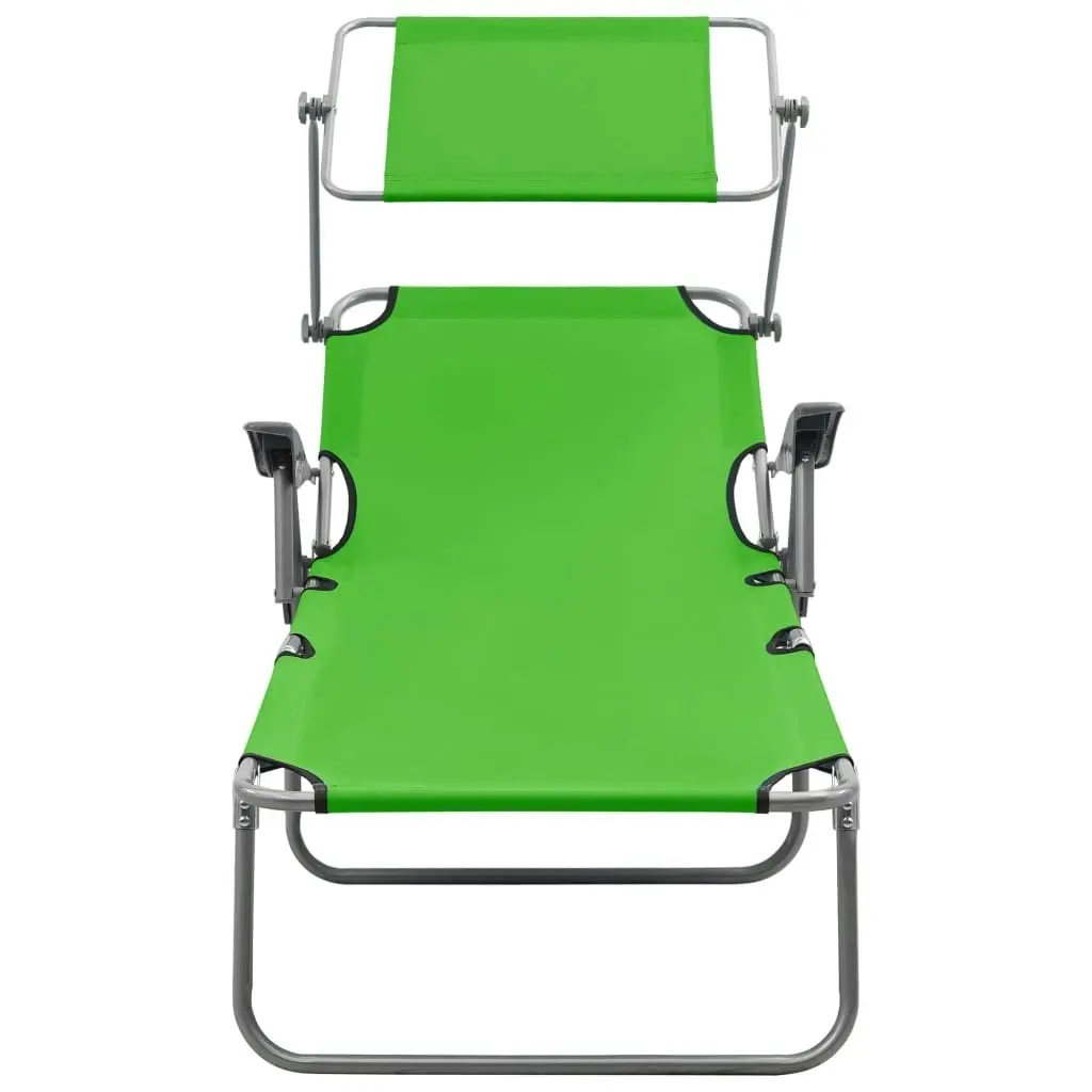 Sun Lounger with Canopy Steel Green 310335