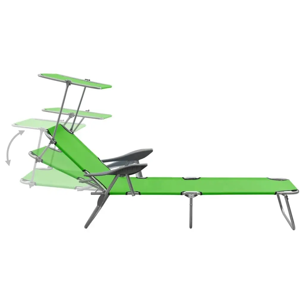 Sun Lounger with Canopy Steel Green 310335