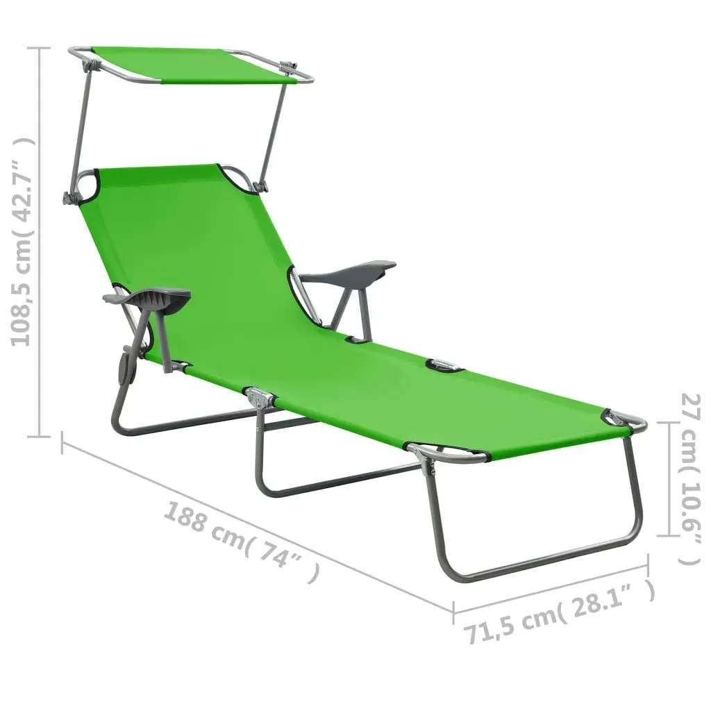 Sun Lounger with Canopy Steel Green 310335