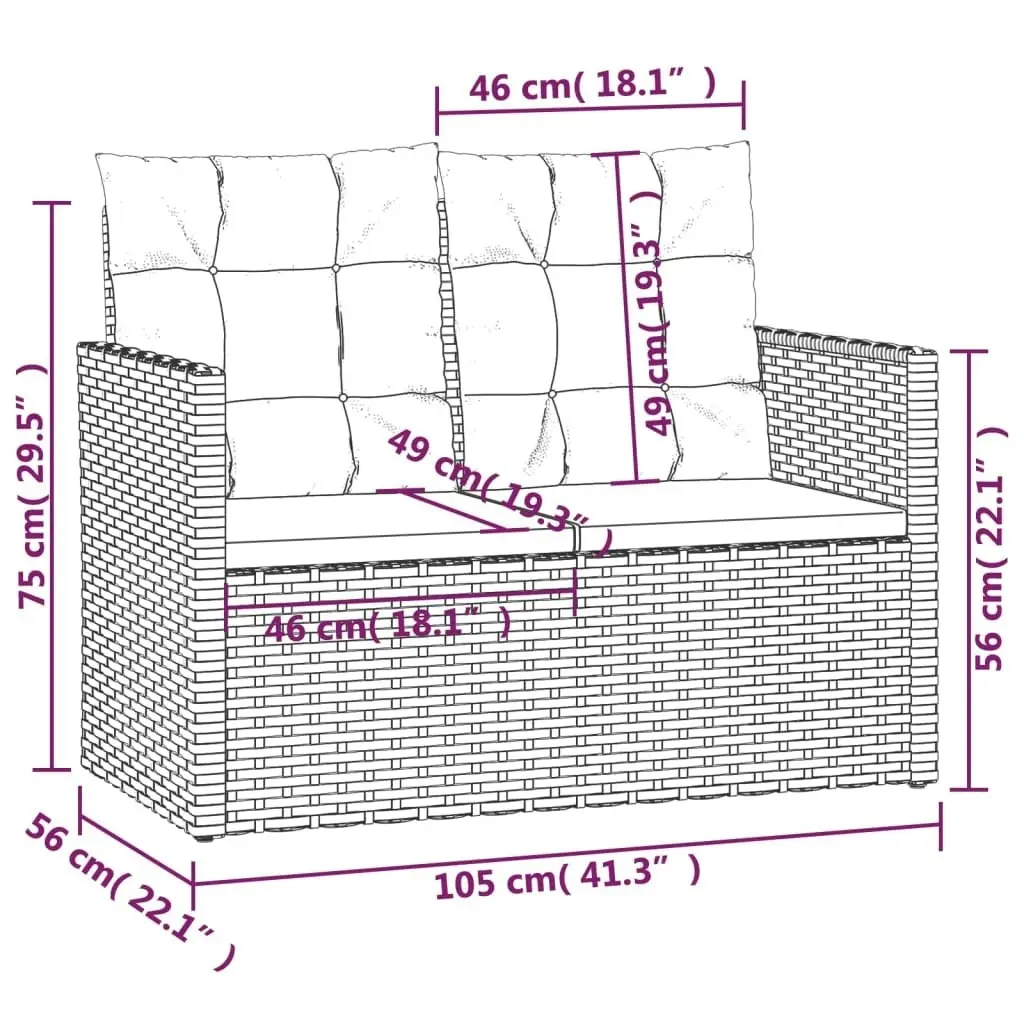 Garden Bench with Cushions Black 105 cm Poly Rattan 362318