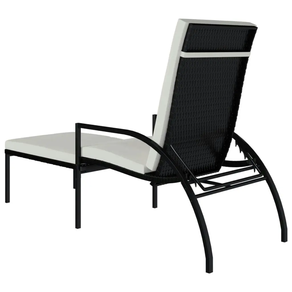 Sun Lounger with Footrest PE Rattan Black 317629