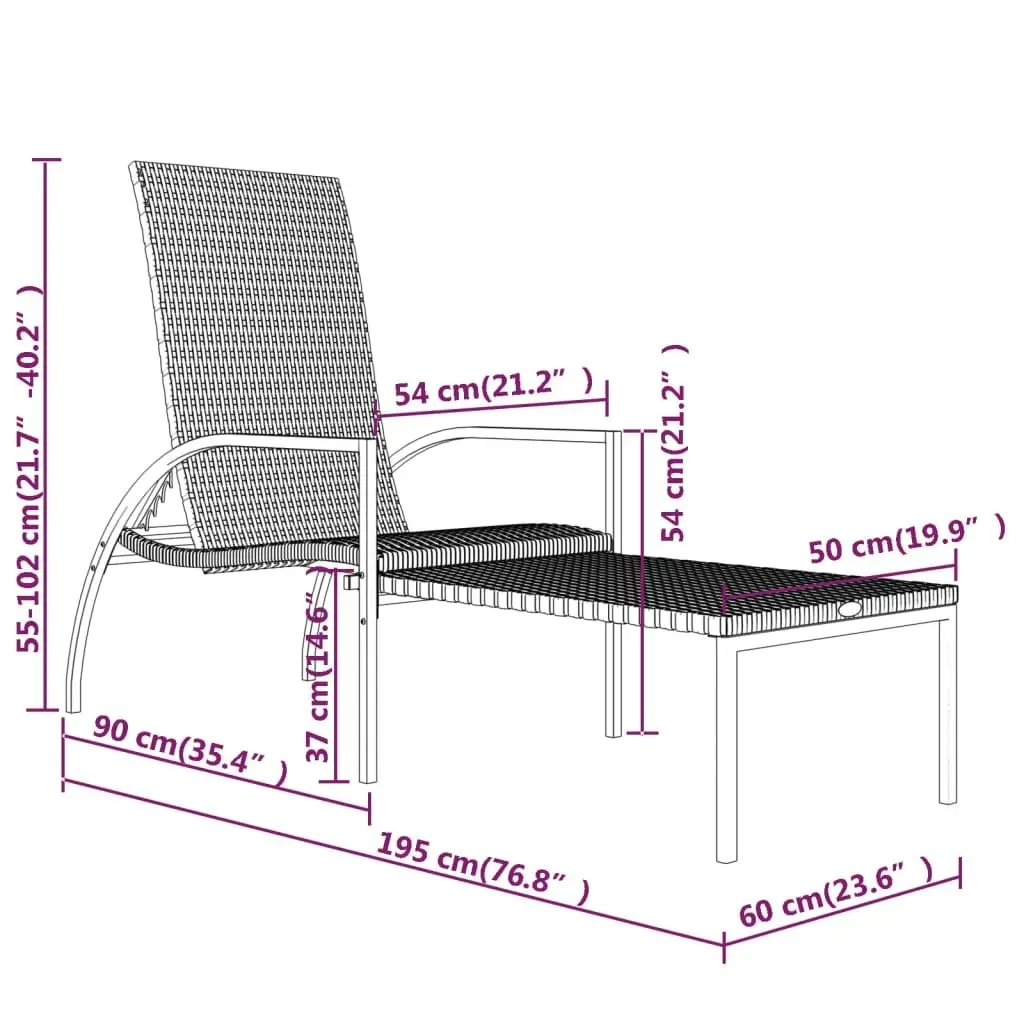 Sun Lounger with Footrest PE Rattan Black 317629