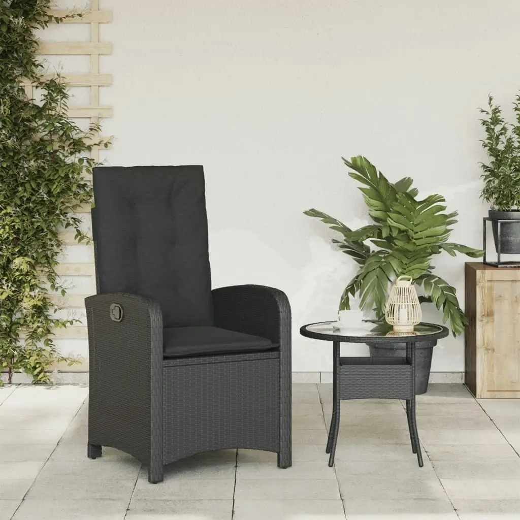 Reclining Garden Chair with Cushions Black Poly Rattan 365161