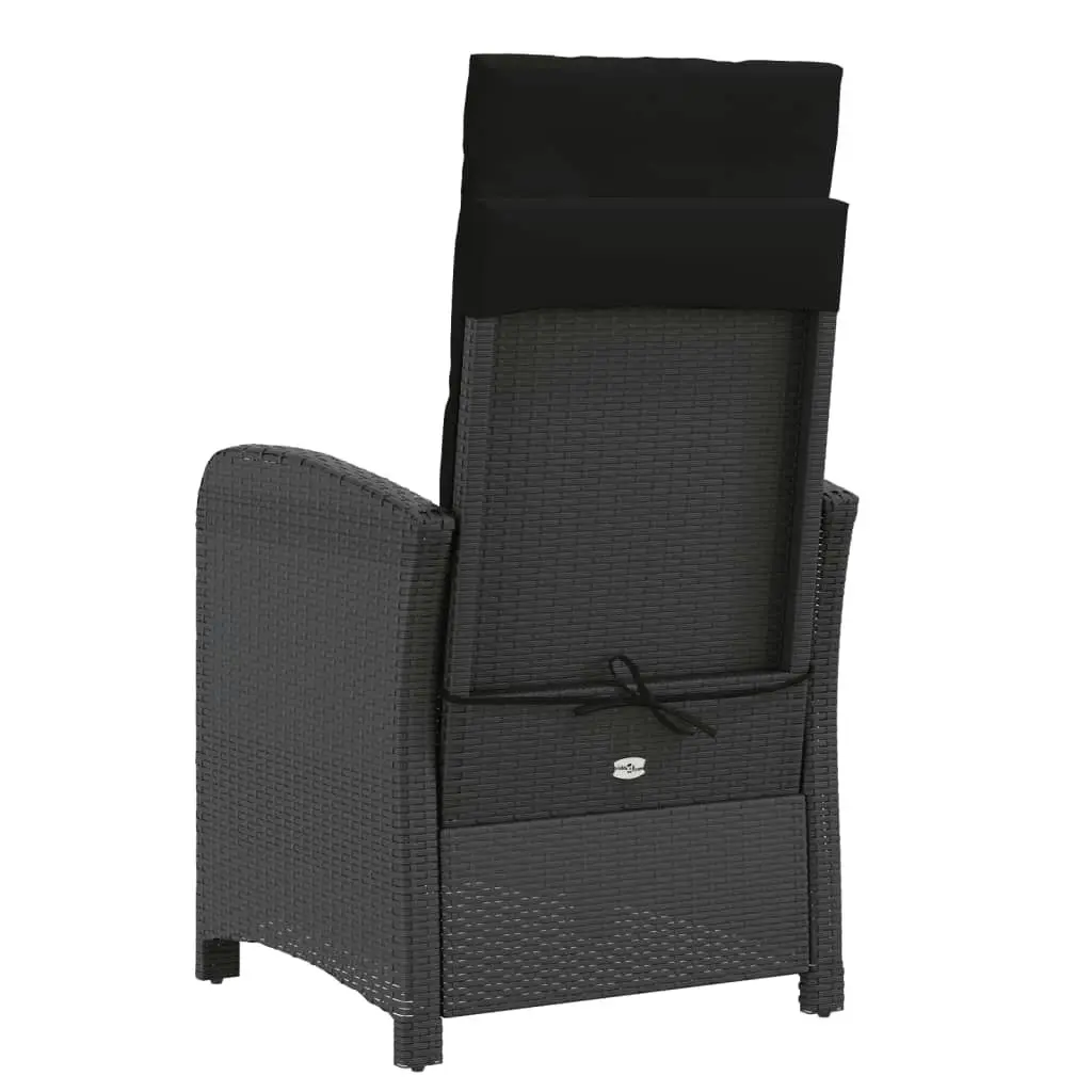 Reclining Garden Chair with Cushions Black Poly Rattan 365161