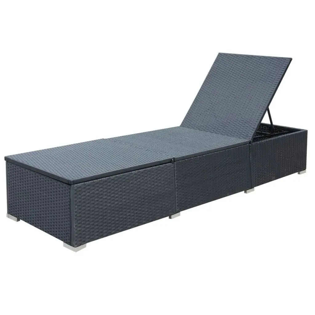 Sun Lounger with Cushion Poly Rattan Black 44405