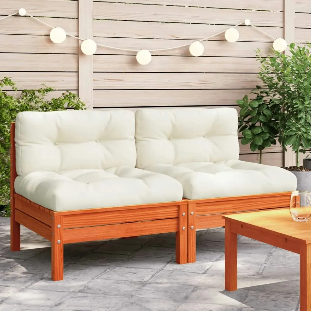 Garden Sofa Armless with Cushions 2 pcs Wax Brown Solid Wood Pine 838162