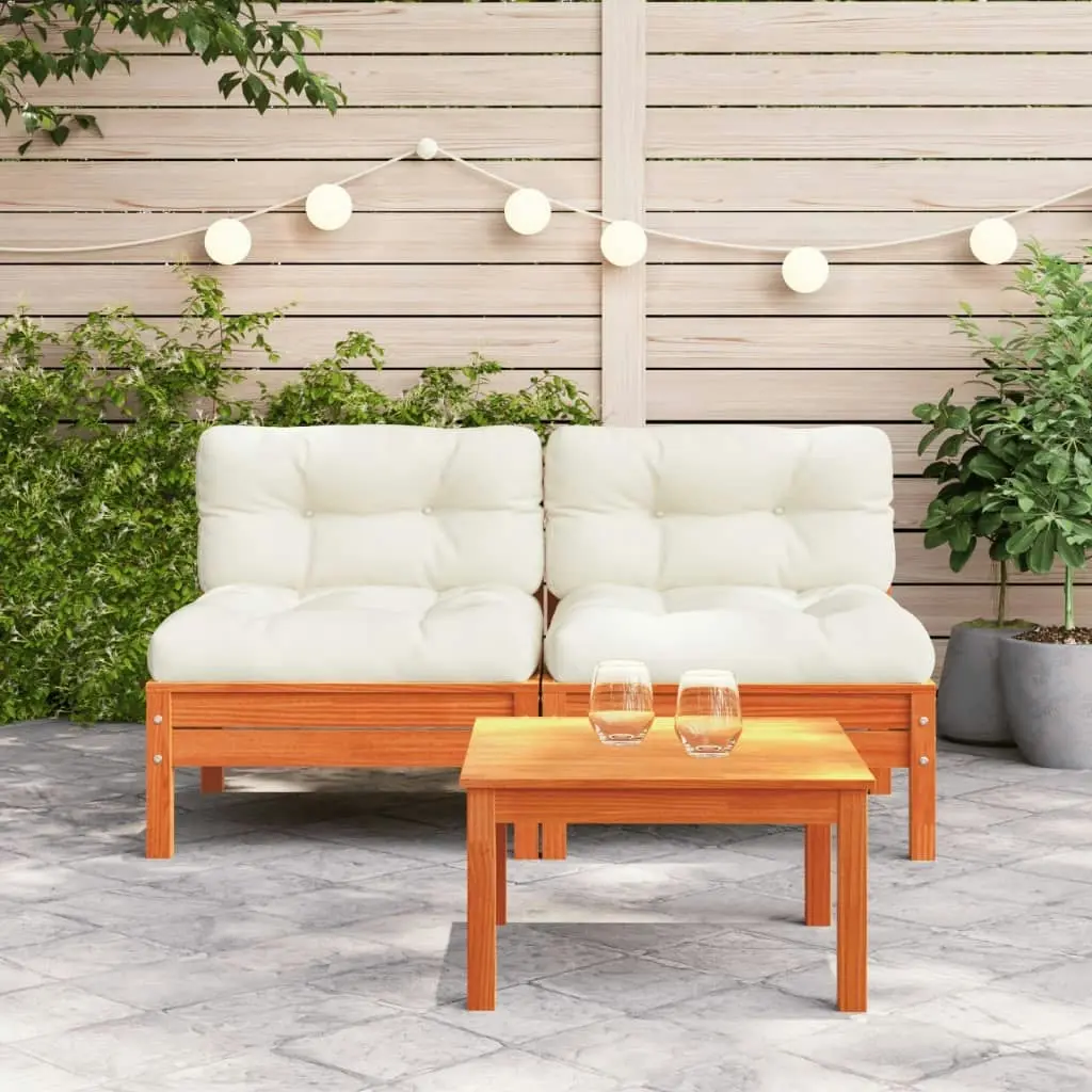 Garden Sofa Armless with Cushions 2 pcs Wax Brown Solid Wood Pine 838162