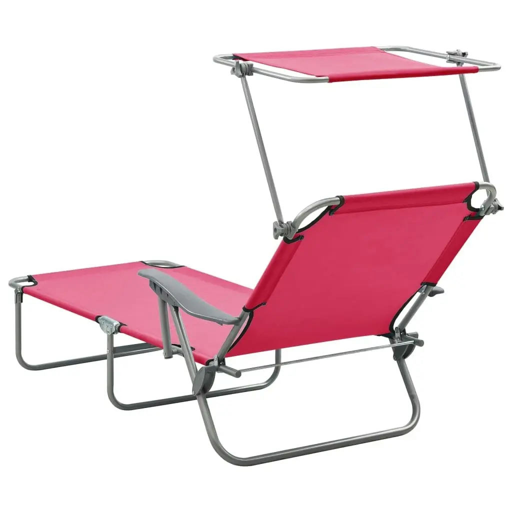 Sun Lounger with Canopy Steel Pink 310337